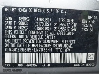 2020 Honda HR-V EX with VIN 3CZRU6H54LM703644, listed as a IAAI auction lot 41132848 with 99,539 mi miles. Bid and sale history available at carsss.com. Image 9.