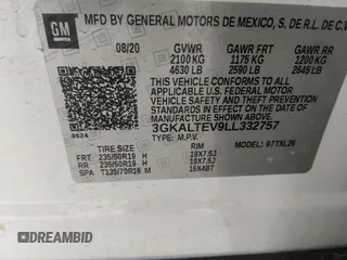 2020 GMC Terrain SLE with VIN 3GKALTEV9LL332757, listed as a IAAI auction lot 41130912 with 92,307 mi miles and . Bid and sale history available at DreamBid. Image 9.