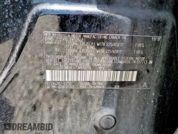 2018 Toyota RAV4 XLE with VIN 2T3WFREV7JW429716, listed as a Copart auction lot 64309045 with 156,445 mi miles and Salvage title. Bid and sale history available at DreamBid. Image 13.