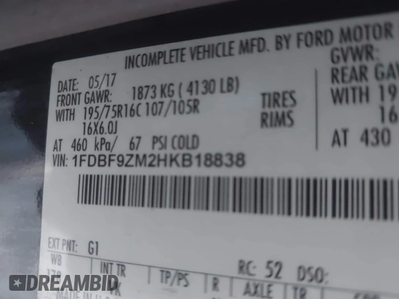 2017 Ford Transit с VIN 1FDBF9ZM2HKB18838, выставлен на аукционе IAAI как лот 41910002 с пробегом 129 754 миль миль и . История ставок и продаж доступна на DreamBid. Изображение 9.