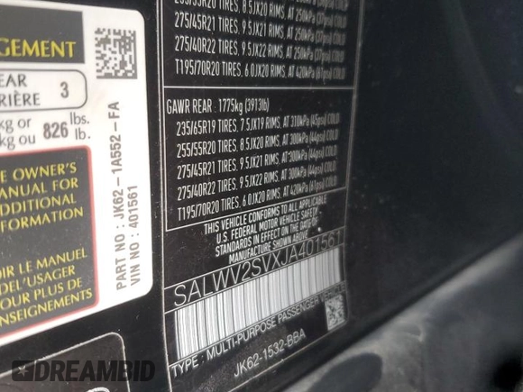 2018 Land Rover Range Rover Sport HSE Dynamic with VIN SALWV2SVXJA401561, listed as a Copart auction lot 42084185 with 37,254 mi miles and Salvage Title. Bid and sale history available at carsss.com. Image 12.