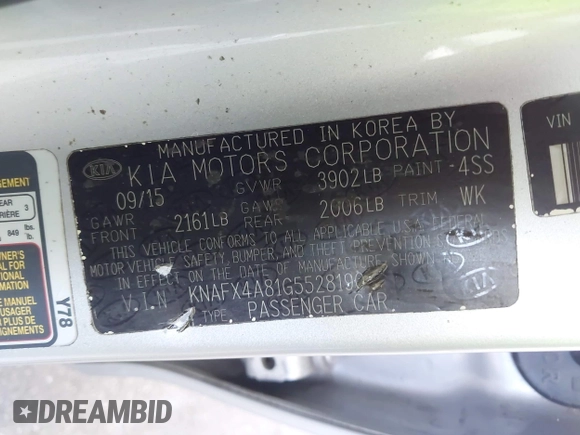 2016 Kia Forte EX with VIN KNAFX4A81G5528190, listed as a IAAI auction lot 42142075 with 162,056 mi miles. Bid and sale history available at carsss.com. Image 9.