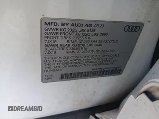 2023 Audi Q3 S line Premium with VIN WA1DECF34P1112062, listed as a IAAI auction lot 42806719 with 49,926 mi miles and . Bid and sale history available at DreamBid. Image 9.