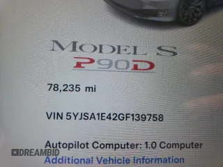 2016 Tesla Model S 90D with VIN 5YJSA1E42GF139758, listed as a Copart auction lot 63077255 with 78,235 mi miles and Salvage title. Bid and sale history available at DreamBid. Image 9.