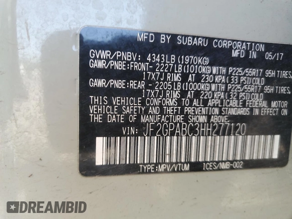 2017 Subaru Crosstrek Premium z VIN JF2GPABC3HH277120, wystawiony jako Copart lot #55176895 z przebiegiem 129 926 mil mil oraz Szkoda całkowita • Salvage title. Historia ofert i sprzedaży dostępna na DreamBid. Obrazek 12.