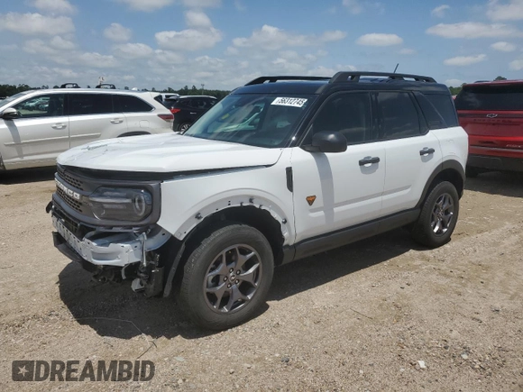 2024 Ford Bronco Sport Badlands z VIN 3FMCR9D90RRF27061, wystawiony jako Copart lot #56312745 z przebiegiem 5 670 mil mil oraz Szkoda całkowita • Salvage title. Historia ofert i sprzedaży dostępna na DreamBid. Obrazek 1.