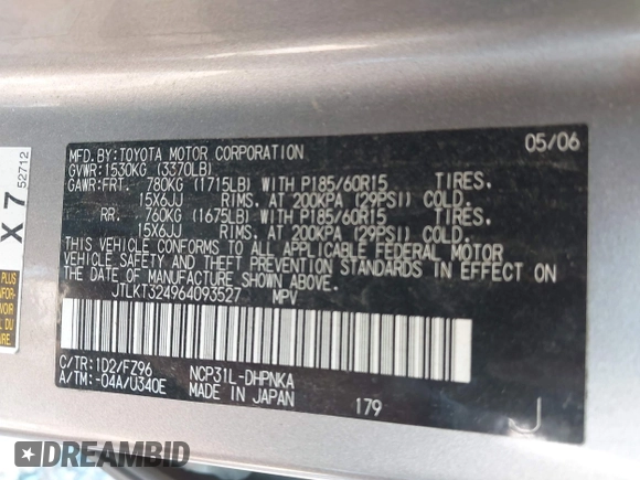 2006 Scion xB with VIN JTLKT324964093527, listed as a IAAI auction lot 42547703 with 225,721 mi miles and . Bid and sale history available at DreamBid. Image 9.