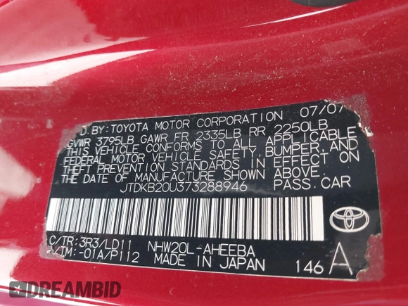 2007 Toyota Prius z VIN JTDKB20U373288946, wystawiony jako IAAI lot #42385536 z przebiegiem 133 336 mil mil oraz . Historia ofert i sprzedaży dostępna na DreamBid. Obrazek 9.