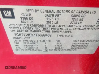 2015 GMC Terrain SLE with VIN 2GKFLWEK1F6399469, listed as a IAAI auction lot 42145914 with 121,890 mi miles and . Bid and sale history available at carsss.com. Image 9.