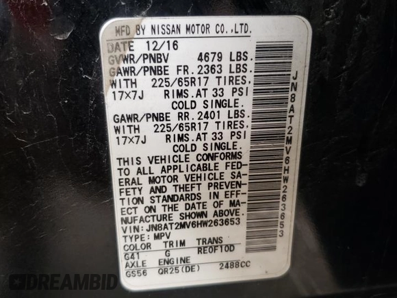 2017 Nissan Rogue SL z VIN JN8AT2MV6HW263653, wystawiony jako Copart lot #55967855 z przebiegiem 145 750 mil mil oraz Szkoda całkowita • Salvage title. Historia ofert i sprzedaży dostępna na DreamBid. Obrazek 13.