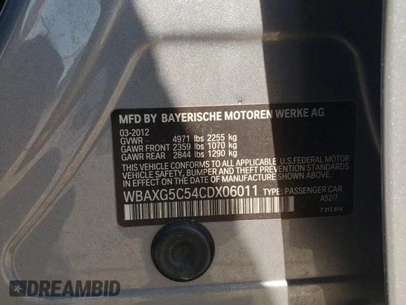 2012 BMW 5 Series 528i with VIN WBAXG5C54CDX06011, listed as a Copart auction lot 55601955 with 146,637 mi miles and Clean Title. Bid and sale history available at carsss.com. Image 12.