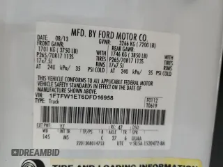 2013 Ford F-150 XL with VIN 1FTFW1ET6DFD16958, listed as a Copart auction lot 46239485 with 163,442 mi miles and Salvage Title. Bid and sale history available at carsss.com. Image 12.