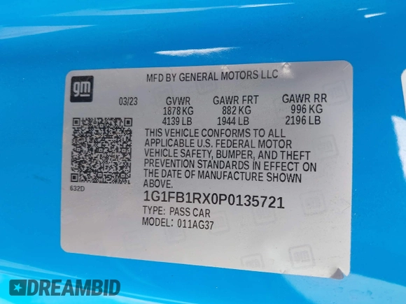 2023 Chevrolet Camaro 1LT с VIN 1G1FB1RX0P0135721, выставлен на аукционе IAAI как лот 42047575 с пробегом 16 443 миль миль и . История ставок и продаж доступна на DreamBid. Изображение 9.