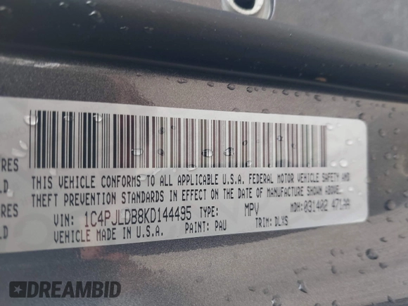 2019 Jeep Cherokee Limited with VIN 1C4PJLDB8KD144495, listed as a IAAI auction lot 42181188 with 114,214 mi miles and . Bid and sale history available at DreamBid. Image 9.
