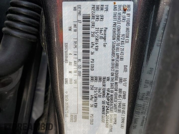 2018 Ford Focus SE z VIN 1FADP3F24JL204488, wystawiony jako Copart lot #54733625 z przebiegiem Nie podano mil oraz Szkoda całkowita • Salvage title. Historia ofert i sprzedaży dostępna na DreamBid. Obrazek 12.