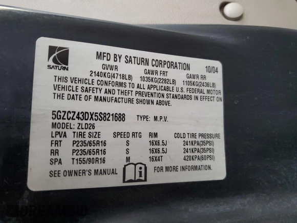 2005 Saturn VUE with VIN 5GZCZ43DX5S821688, listed as a Copart auction lot 81772414 with 77,638 mi miles and Salvage Title. Bid and sale history available at DreamBid. Image 12.