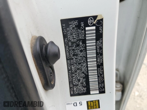2015 Toyota Prius Two with VIN JTDZN3EU1FJ021710, listed as a Copart auction lot 54728305 with 178,722 mi miles and Salvage Title. Bid and sale history available at DreamBid. Image 12.