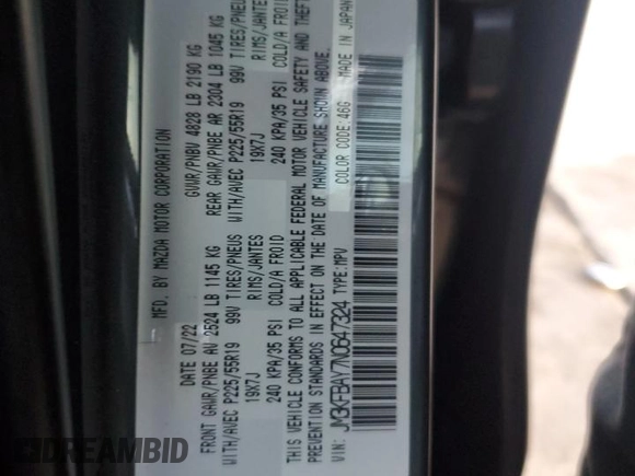 2022 Mazda CX-5 2.5 Turbo with VIN JM3KFBAY7N0647324, listed as a Copart auction lot 88488905 with 37,595 mi miles and Salvage Title. Bid and sale history available at carsss.com. Image 13.
