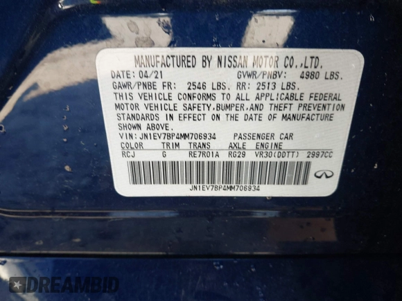 2021 Infiniti Q50 Luxe z VIN JN1EV7BP4MM706934, wystawiony jako IAAI lot #42079747 z przebiegiem 102 821 mil mil oraz . Historia ofert i sprzedaży dostępna na DreamBid. Obrazek 9.