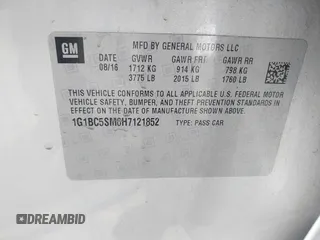 2017 Chevrolet Cruze LS z VIN 1G1BC5SM6H7121852, wystawiony jako IAAI lot #42354416 z przebiegiem 186 246 mil mil oraz . Historia ofert i sprzedaży dostępna na DreamBid. Obrazek 9.