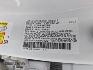 2021 Honda Accord Touring with VIN 1HGCV2F96MA018262, listed as a IAAI auction lot 42498042 with 66,038 mi miles and . Bid and sale history available at DreamBid. Image 9.