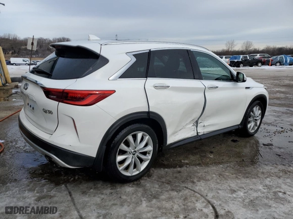 2019 Infiniti QX50 LUXE with VIN 3PCAJ5M35KF119542, listed as a Copart auction lot 45953075 with 77,349 mi miles and Salvage Title. Bid and sale history available at carsss.com. Image 3.