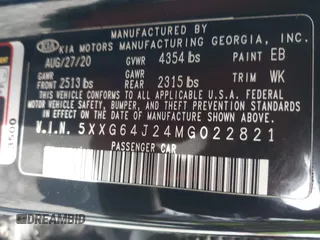 2021 Kia K5 GT-Line z VIN 5XXG64J24MG022821, wystawiony jako IAAI lot #41970102 z przebiegiem 67 105 mil mil oraz . Historia ofert i sprzedaży dostępna na DreamBid. Obrazek 9.