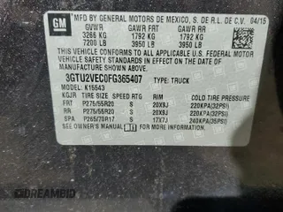 2015 GMC Sierra 1500 SLT with VIN 3GTU2VEC0FG365407, listed as a Copart auction lot 49766005 with 189,496 mi miles and Salvage Title. Bid and sale history available at DreamBid. Image 14.