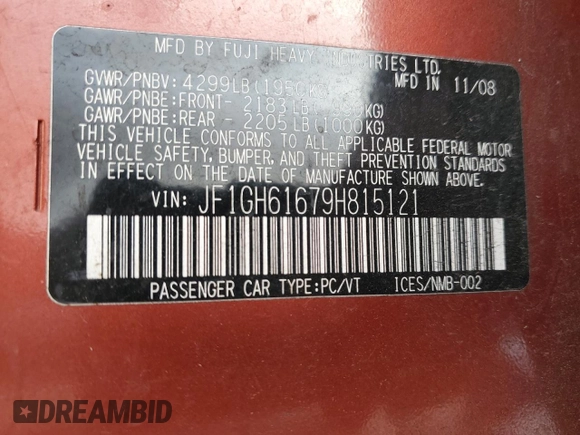 2009 Subaru Impreza i z VIN JF1GH61679H815121, wystawiony jako Copart lot #57875705 z przebiegiem 171 610 mil mil oraz Czysty tytuł • Clean title. Historia ofert i sprzedaży dostępna na DreamBid. Obrazek 12.