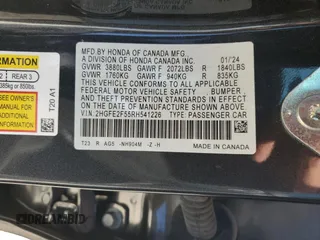 2024 Honda Civic Sport with VIN 2HGFE2F55RH541226, listed as a Copart auction lot 50337285 with 14,612 mi miles and Salvage Title. Bid and sale history available at DreamBid. Image 12.