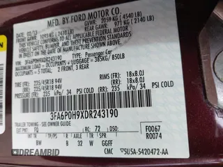 2013 Ford Fusion SE with VIN 3FA6P0H9XDR243190, listed as a IAAI auction lot 41622504 with 237,174 mi miles. Bid and sale history available at carsss.com. Image 9.