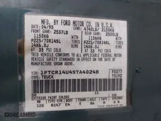 1995 Ford Ranger Splash with VIN 1FTCR14U4STA40248, listed as a IAAI auction lot 41908054 with 377,568 mi miles. Bid and sale history available at carsss.com. Image 9.