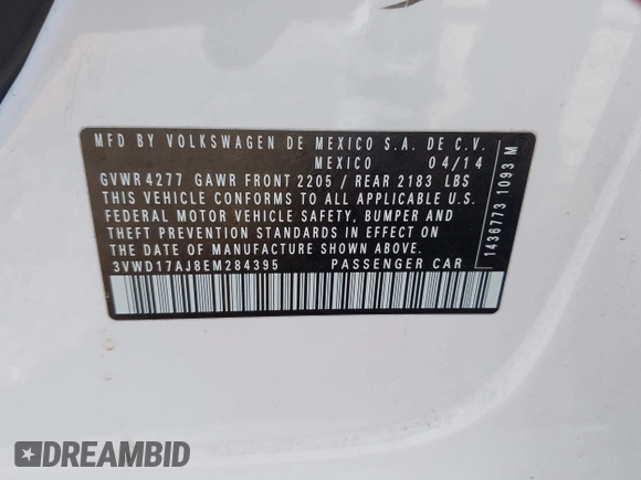2014 Volkswagen Jetta SE с VIN 3VWD17AJ8EM284395, выставлен на аукционе IAAI как лот 42686750 с пробегом 183 600 миль миль и . История ставок и продаж доступна на DreamBid. Изображение 9.