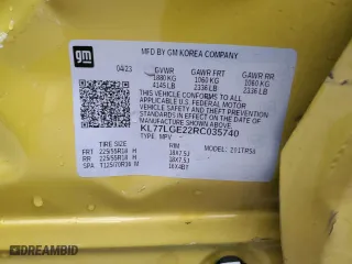 2024 Chevrolet Trax 1RS with VIN KL77LGE22RC035740, listed as a Copart auction lot 52544985 with 17,919 mi miles and Salvage Title. Bid and sale history available at carsss.com. Image 13.