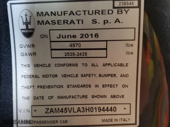 2017 Maserati GranTurismo MC with VIN ZAM45VLA3H0194440, listed as a Copart auction lot 86534254 with 53,338 mi miles and Salvage Title. Bid and sale history available at carsss.com. Image 12.