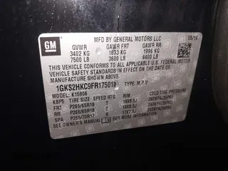 2015 GMC Yukon XL SLT with VIN 1GKS2HKC9FR175011, listed as a IAAI auction lot 41510519 with 194,136 mi miles. Bid and sale history available at carsss.com. Image 9.