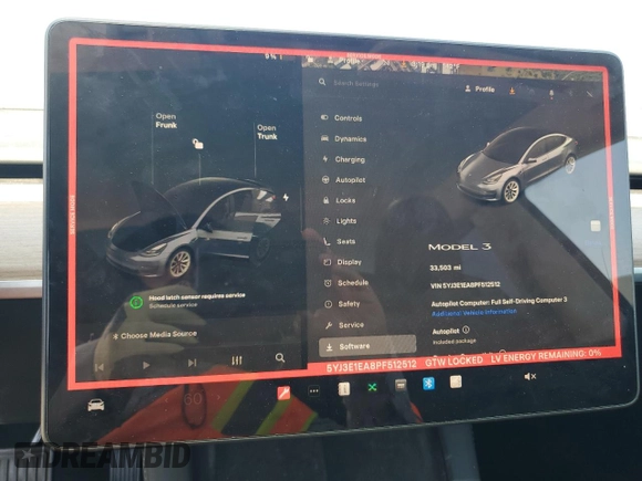 2023 Tesla Model 3 с VIN 5YJ3E1EA8PF512512, выставлен на аукционе Copart как лот 56300065 с пробегом 33 503 миль миль и Списание • Salvage title. История ставок и продаж доступна на DreamBid. Изображение 9.