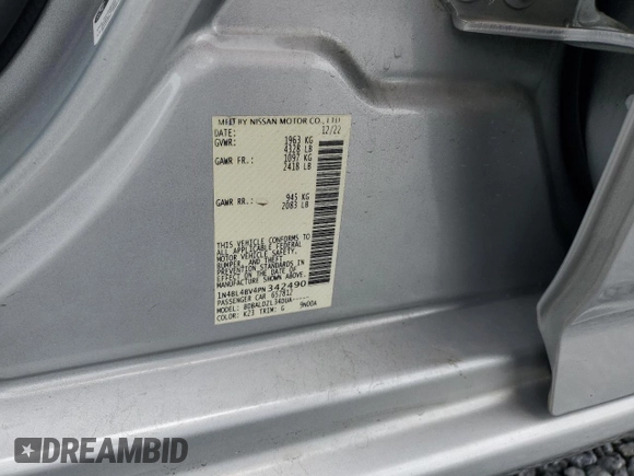 2023 Nissan Altima S with VIN 1N4BL4BV4PN342490, listed as a Copart auction lot 55020255 with 153,358 mi miles and Clean Title. Bid and sale history available at DreamBid. Image 12.