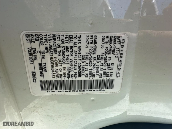 2014 Nissan Murano S with VIN JN8AZ1MU3EW404562, listed as a Copart auction lot 43790725 with 56,948 mi miles and Salvage Title. Bid and sale history available at carsss.com. Image 10.