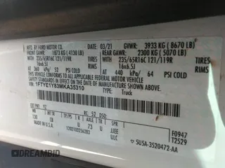 2021 Ford Transit Cargo with VIN 1FTYE1Y83MKA35310, listed as a IAAI auction lot 41776397 with 65,336 mi miles. Bid and sale history available at carsss.com. Image 9.