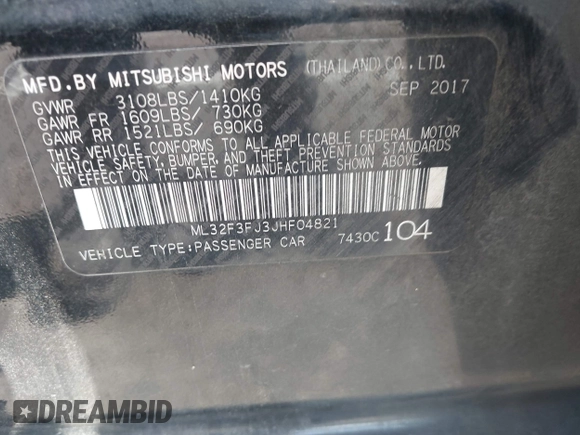 2018 Mitsubishi Mirage ES with VIN ML32F3FJ3JHF04821, listed as a IAAI auction lot 42733344 with 115,867 mi miles and . Bid and sale history available at DreamBid. Image 9.