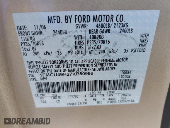 2007 Ford Escape Hybrid with VIN 1FMCU49H27KB80996, listed as a Copart auction lot 50178495 with 161,080 mi miles and Salvage Title. Bid and sale history available at carsss.com. Image 14.