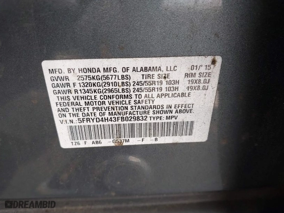 2015 Acura MDX Tech Pkg with VIN 5FRYD4H43FB029832, listed as a IAAI auction lot 41826848 with 66,000 mi miles. Bid and sale history available at carsss.com. Image 9.