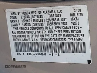 2008 Honda Odyssey LX с VIN 5FNRL38208B037052, выставлен на аукционе IAAI как лот 42196954 с пробегом 239 139 миль миль и . История ставок и продаж доступна на DreamBid. Изображение 9.