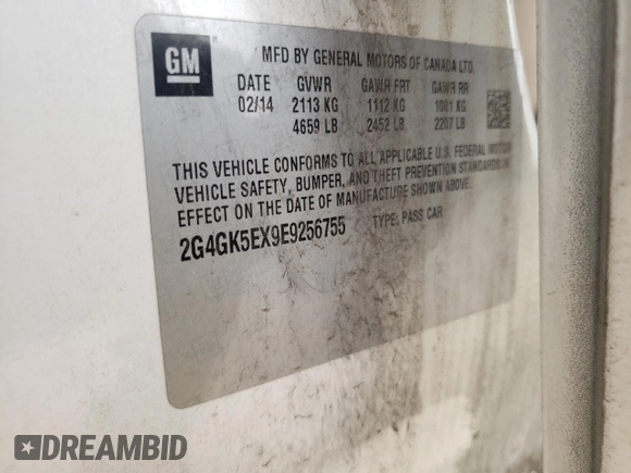 2014 Buick Regal with VIN 2G4GK5EX9E9256755, listed as a Copart auction lot 50893295 with 202,913 mi miles and Salvage title. Bid and sale history available at DreamBid. Image 12.