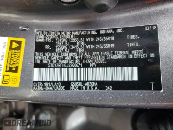 2018 Toyota Highlander Limited z VIN 5TDYZRFH6JS260671, wystawiony jako Copart lot #49383375 z przebiegiem 116 073 mil mil oraz Szkoda całkowita • Salvage title. Historia ofert i sprzedaży dostępna na DreamBid. Obrazek 13.