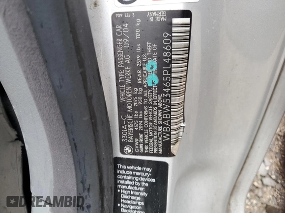 2005 BMW 3 Series 330Ci with VIN WBABW53465PL48609, listed as a Copart auction lot 72857584 with 106,207 mi miles and Salvage Title. Bid and sale history available at carsss.com. Image 14.