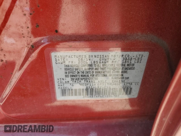 2014 Nissan Sentra SV with VIN 3N1AB7AP6EY286780, listed as a Copart auction lot 53915655 with 141,200 mi miles and Clean Title. Bid and sale history available at DreamBid. Image 12.