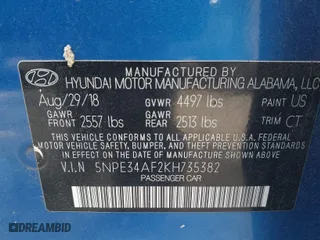 2019 Hyundai Sonata Sport with VIN 5NPE34AF2KH735382, listed as a IAAI auction lot 41815754 with 136,432 mi miles. Bid and sale history available at carsss.com. Image 9.