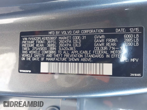 2016 Volvo XC90 T6 Inscription with VIN YV4A22PL4G1059807, listed as a IAAI auction lot 41863367 with 80,582 mi miles. Bid and sale history available at carsss.com. Image 9.